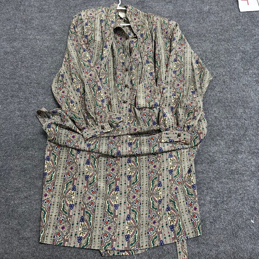 Schrader Dress Womens Size 22W Multicolor Paisley Stripe Long Sleeve Vintage Tie